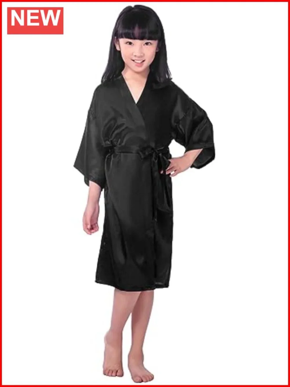 Kids Girls Silky Satin Kimono Robe Spa Wedding Birthday Party Children's Gift